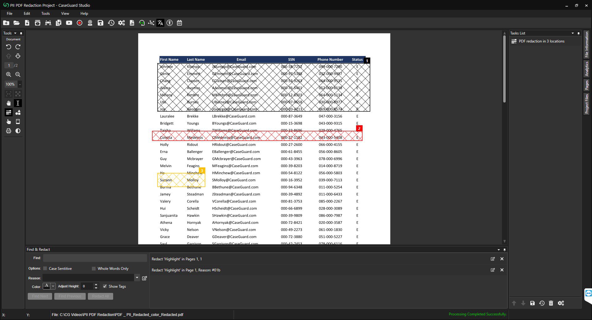 CaseGuard color coding on PDF