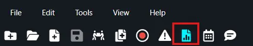 Toolbar with multiple icons; the blue chart/analytics icon is highlighted (outlined in red).