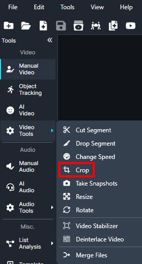 Crop option in video tools