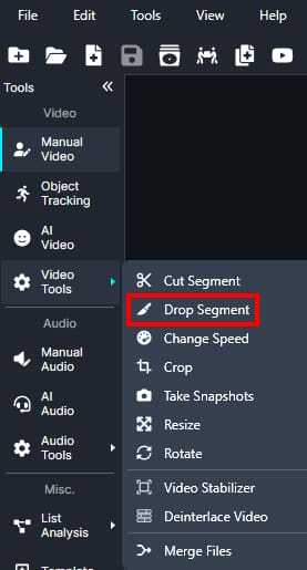 Drop segment option in video tools