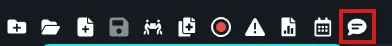 Chat or comments button (speech bubble) highlighted in the toolbar, indicating access to messages or live chat