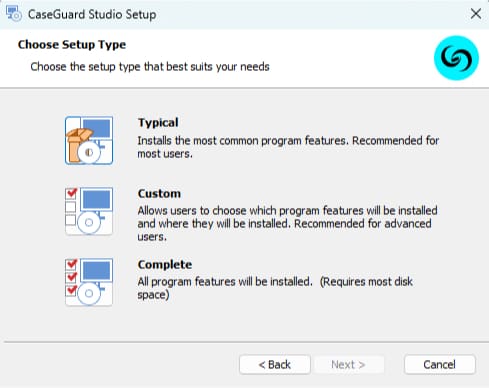 Choose setup type CaseGuard installation