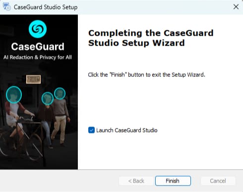 CaseGuard has been installed setup wizard