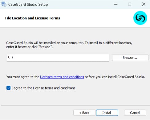 Choose file location in CaseGuard install