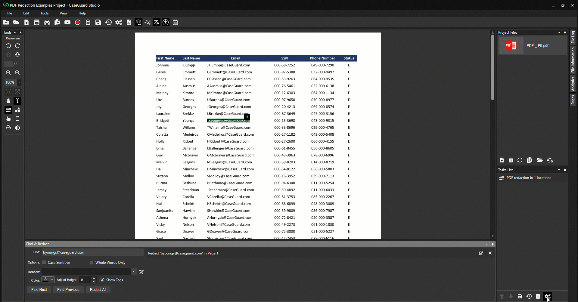 CaseGuard find and redact process