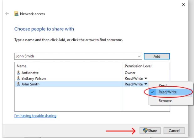 Read Write Permissions with specific people