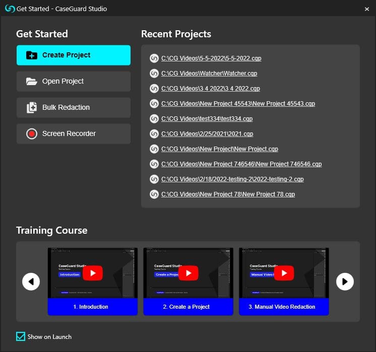 CaseGuard Studio Get Started Window