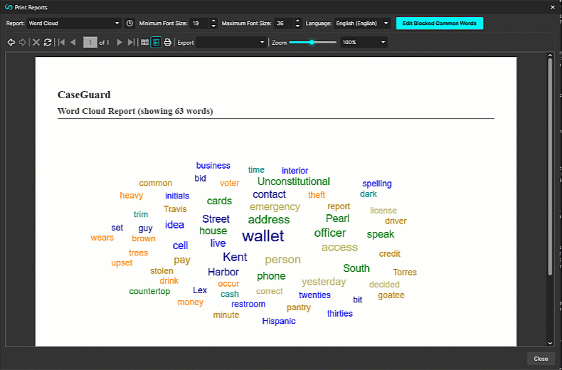 Word cloud and translation log