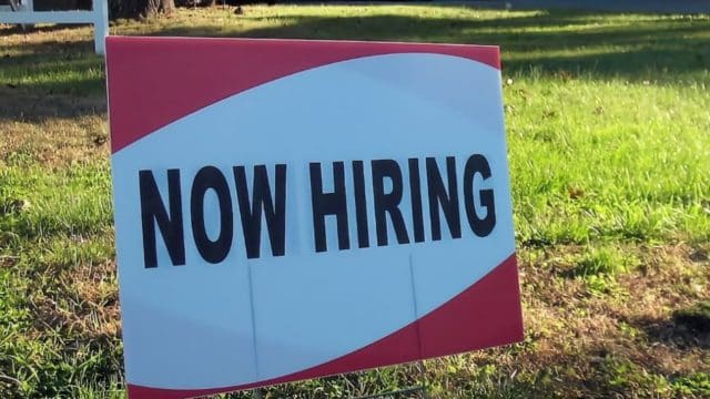 Now Hiring Yard Sign