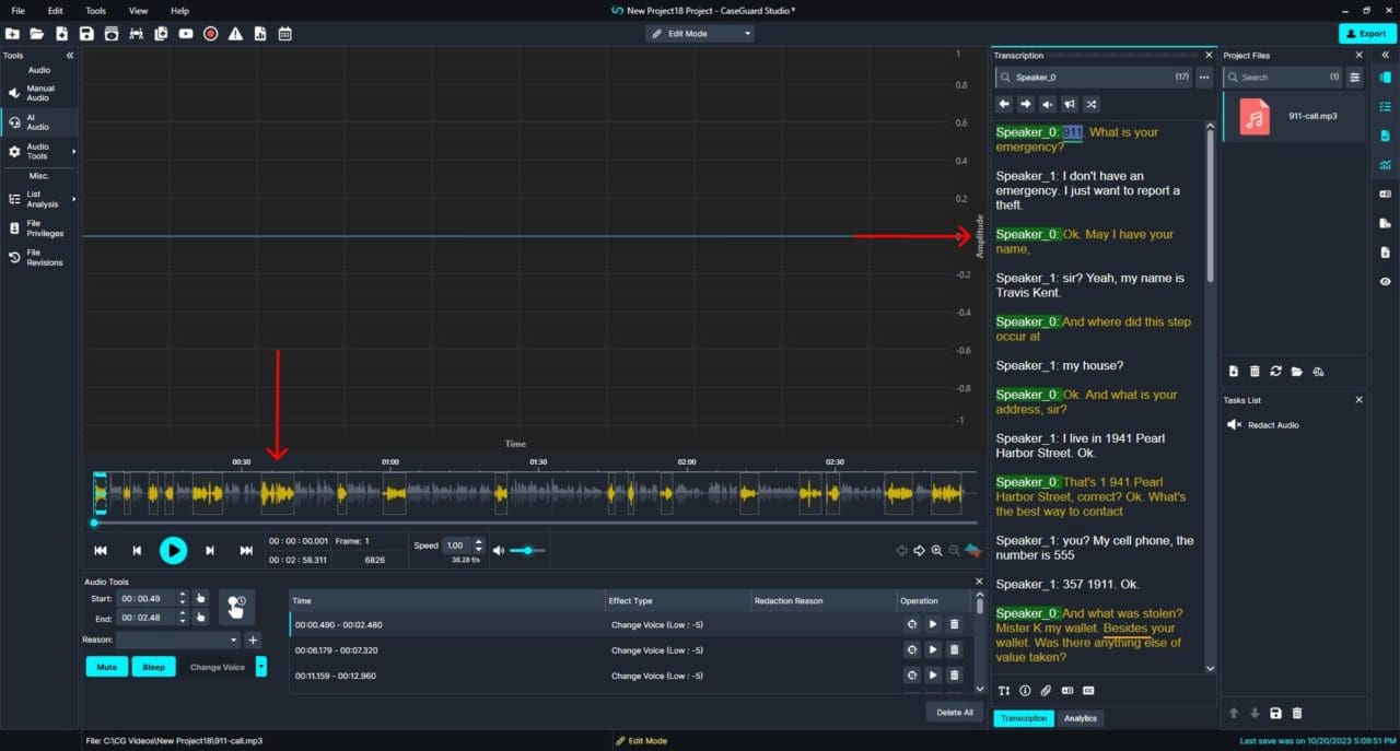 Voice changed from the transcription panel in caseguard studio. 