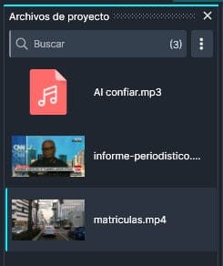 Project Files Panel in Spanish