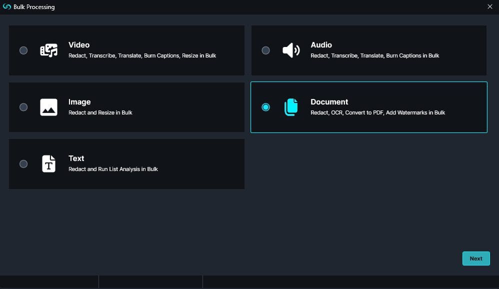 Automatic Bulk Redaction. Export and share anytime anywhere.