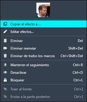 Right Click copy effects option in Spanish