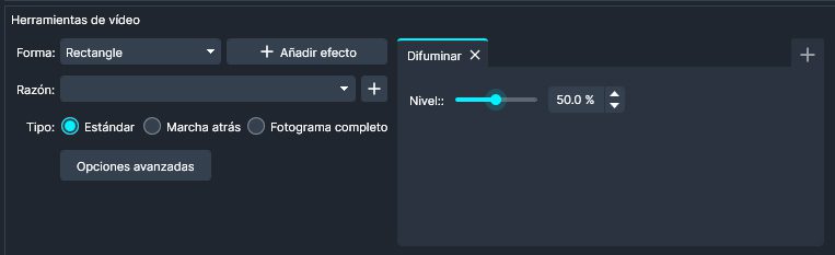 Video Tools panel in Spanish version of Software