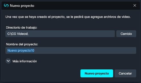 New Project Window in Spanish Software