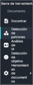 Pattern Detection in Documents toolbar in Spanish