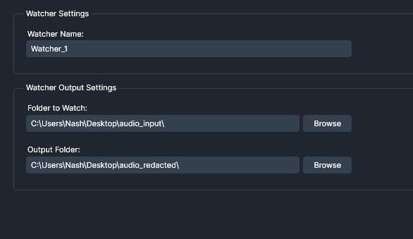 Watcher Input and Output Settings