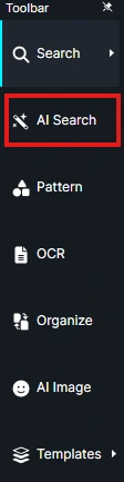 Document-AI-Search | CaseGuard AI Search menu item in the left sidebar, currently selected/highlighted with a red outline.