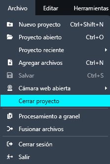 File dropdown menu in Spanish