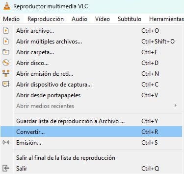 Media Dropdown in VLC in Spanish