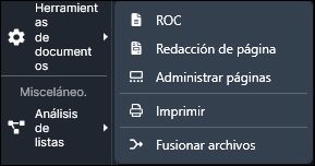 Document tools dropdown in Spanish