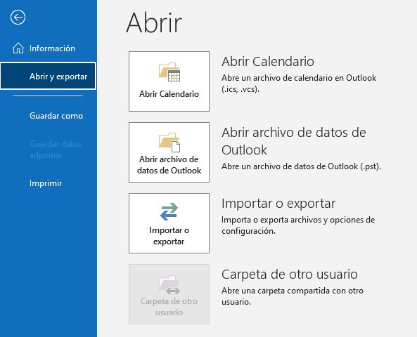 Open PST file in Outlook in Spanish
