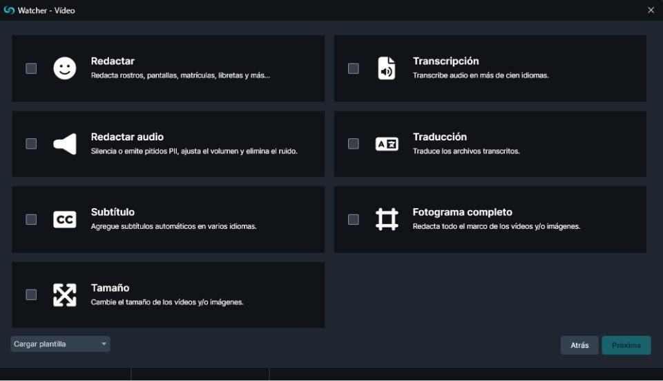 Watcher Video options in Spanish
