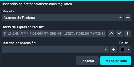 New RegEx option with red box in Spanish