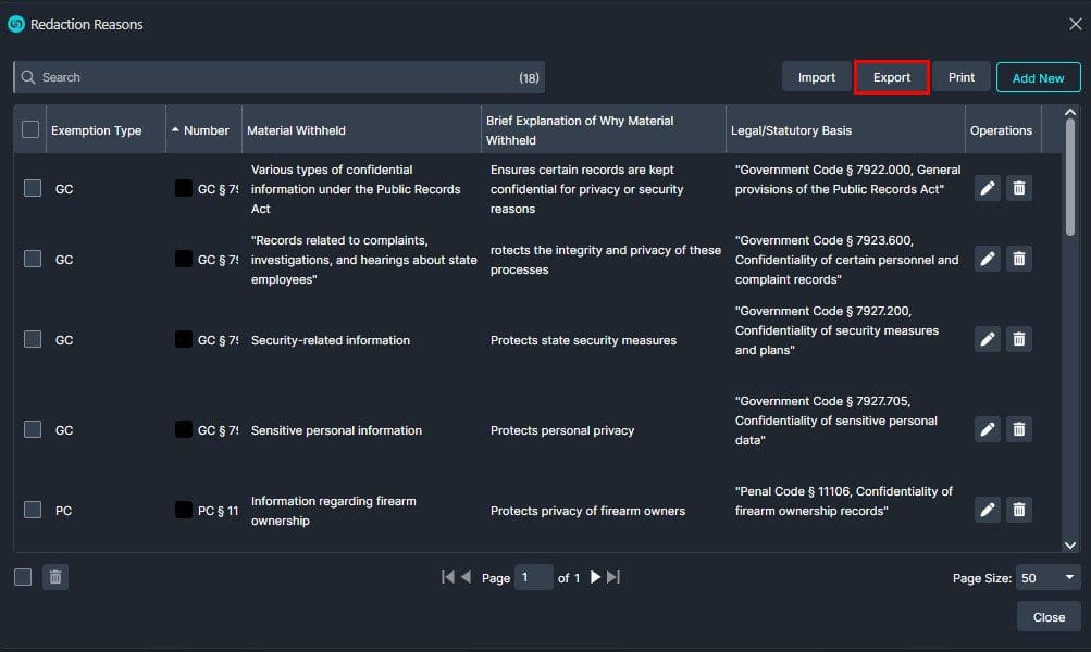 redaction-reasons-window-export