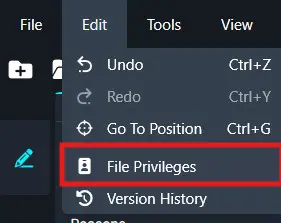 file-privilege | CaseGuard Screenshot of a tools menu in an editor with 'File Privileges' highlighted in red.