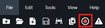 recorder | CaseGuard Toolbar with File, Edit, Tools, View, Help menus; the last icon is a circular record button highlighted in red.