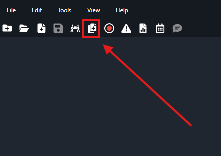 Dark application toolbar with several icons; the Copy button (two overlapping pages) is highlighted in a red square left of center.